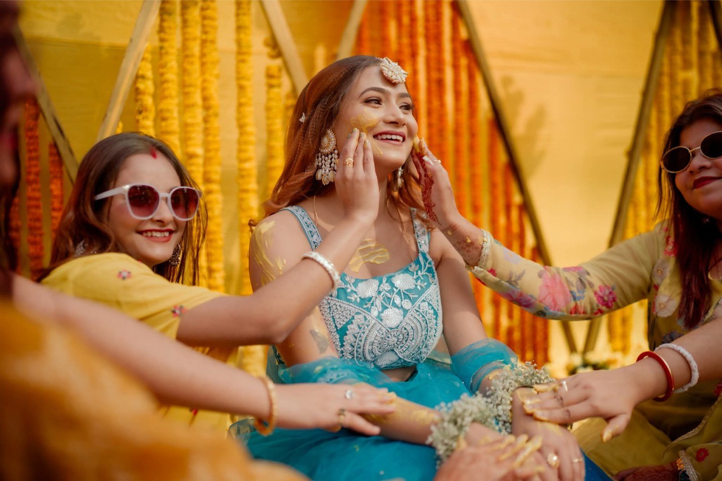 Haldi with the bridal party, wedding in Indore